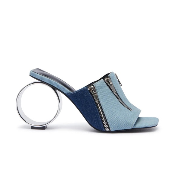 Denim Zipper Statement Mules - Picture 1 of 7